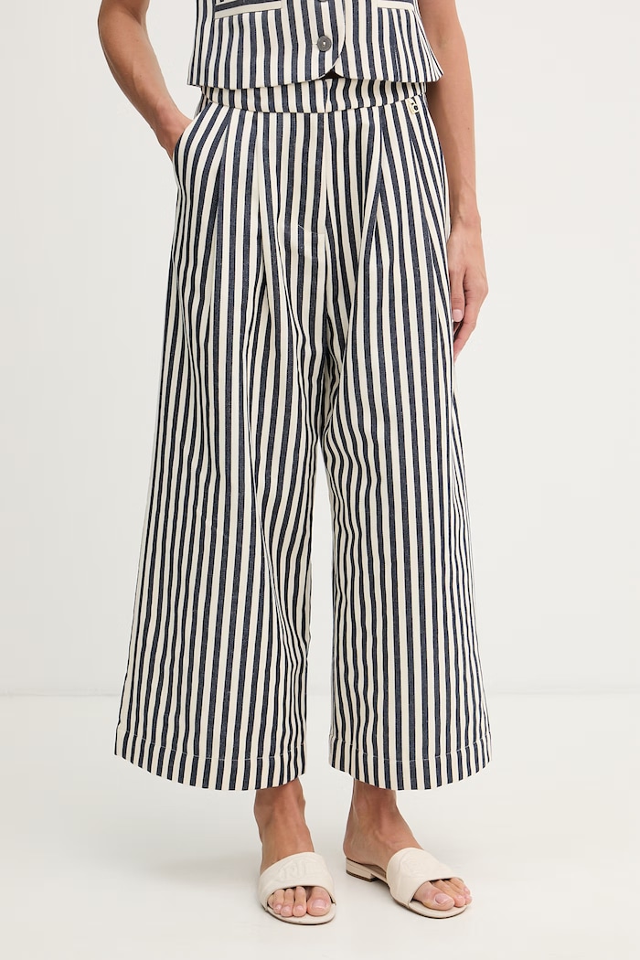 Lola Casademunt pantaloni pentru femei, cu bumbac bleumarin LS2614001