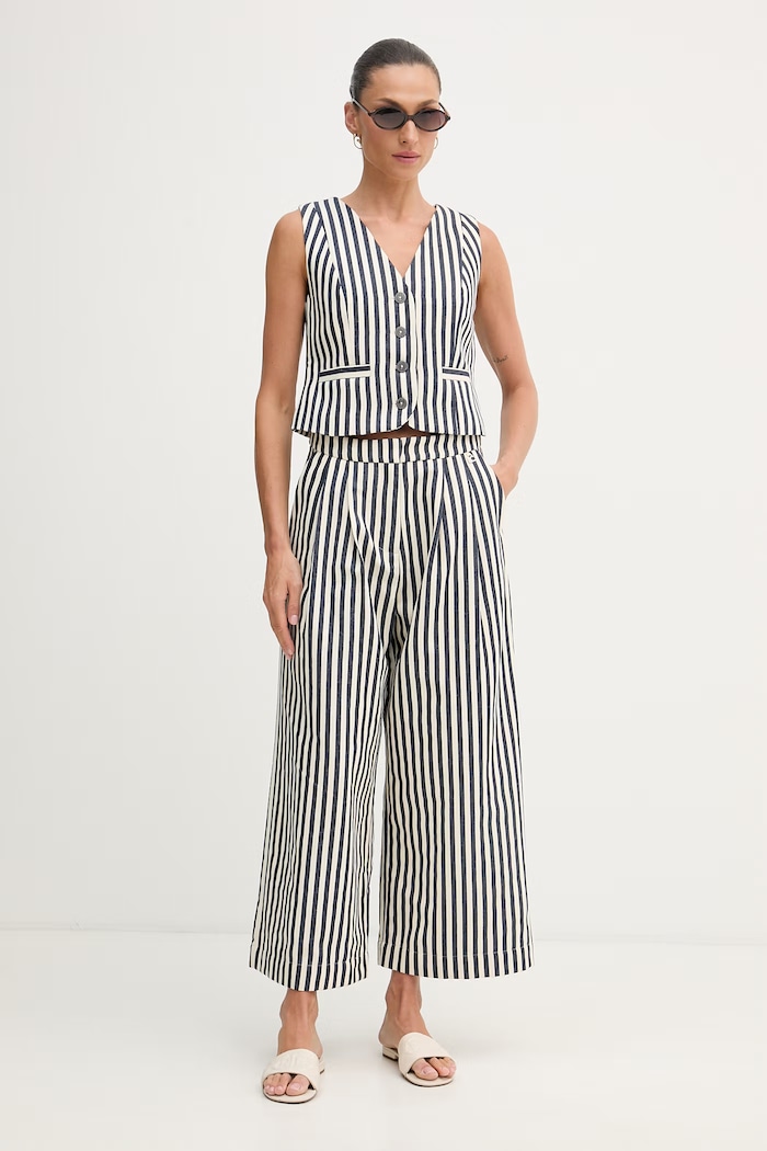 Lola Casademunt pantaloni pentru femei, cu bumbac LS2614001 bleumarin SS26