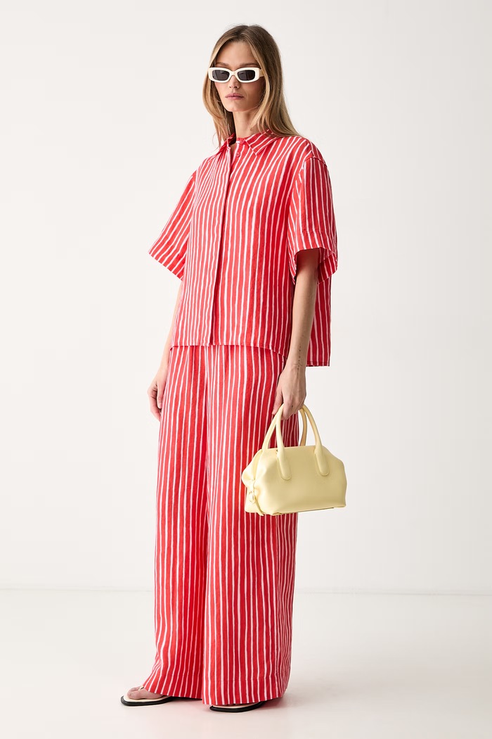 Marimekko spodnie damskie lniane 095640 czerwony SS26