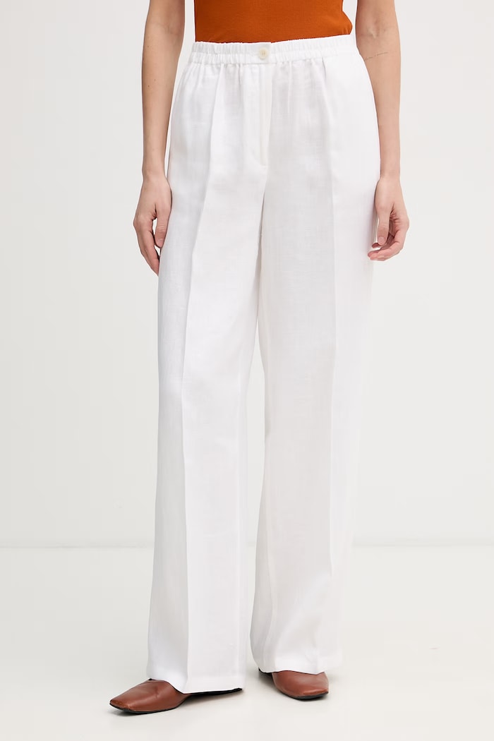 Sisley pantaloni pentru femei din in alb 4TTSLF08P