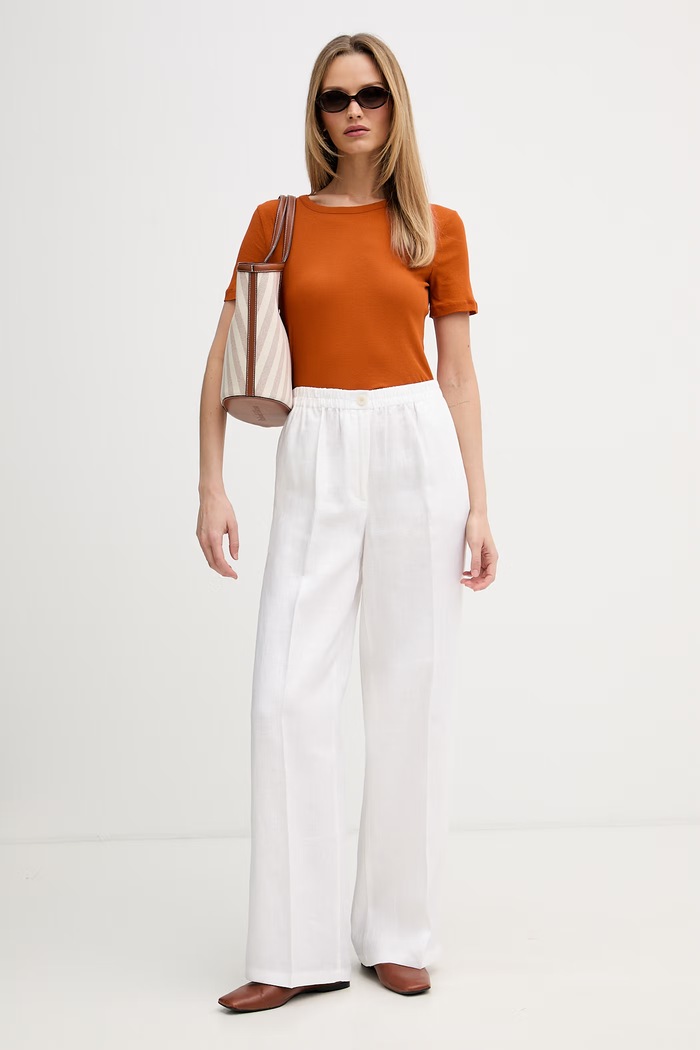 Sisley pantaloni pentru femei din in 4TTSLF08P alb SS26