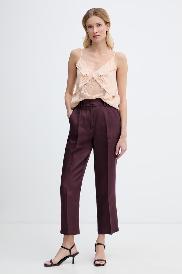 Sisley nohavice dámske ľanové 4TTSLF08Q fialová SS26