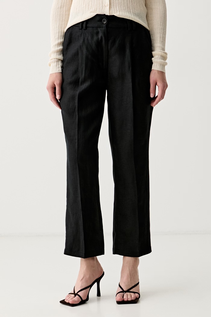Sisley spodnie damskie lniane czarny 4TTSLF08Q