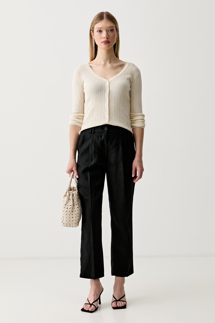Sisley spodnie damskie lniane 4TTSLF08Q czarny SS26