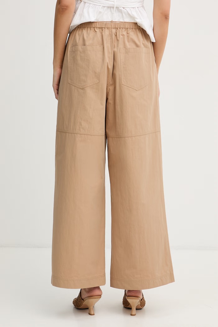 Odzież Sisley spodnie wide leg damskie z bawełną 4IJSLF095 beżowy