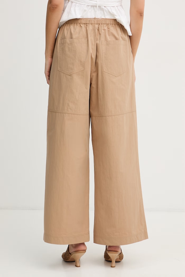 Odzież Sisley spodnie wide leg damskie z bawełną 4IJSLF095 beżowy