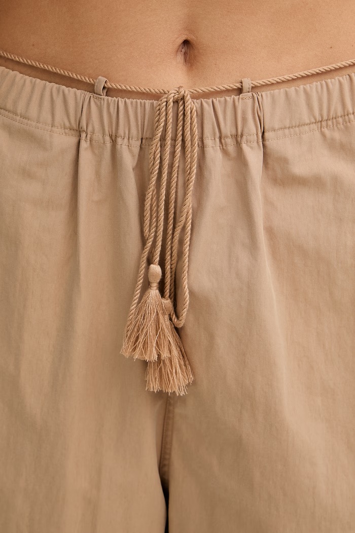Sisley spodnie wide leg damskie z bawełną beżowy 4IJSLF095