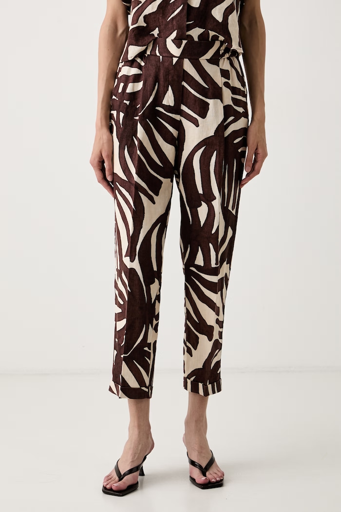 United Colors of Benetton spodnie damskie lniane brązowy 41GADF079