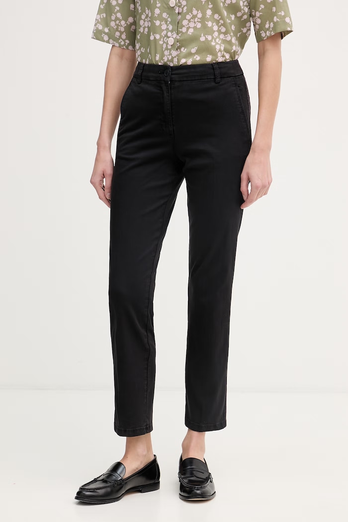 United Colors of Benetton hlače chinos za žene od pamuka s elastanom crna 4Y77DF0AW