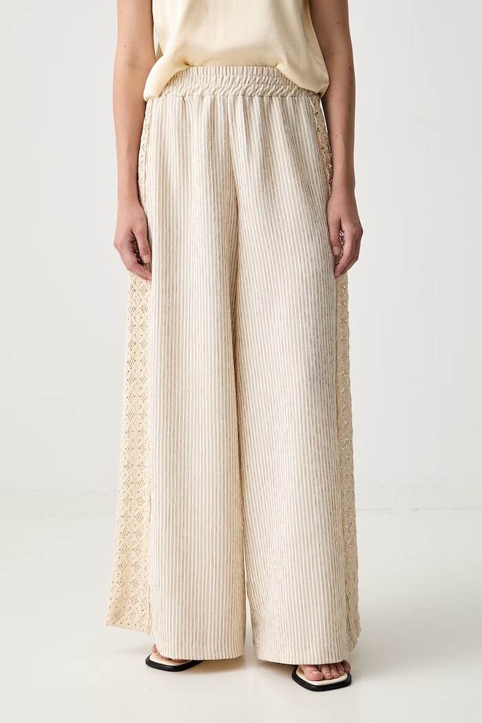 ViCOLO spodnie wide leg damskie bawełniane beżowy TAB2548