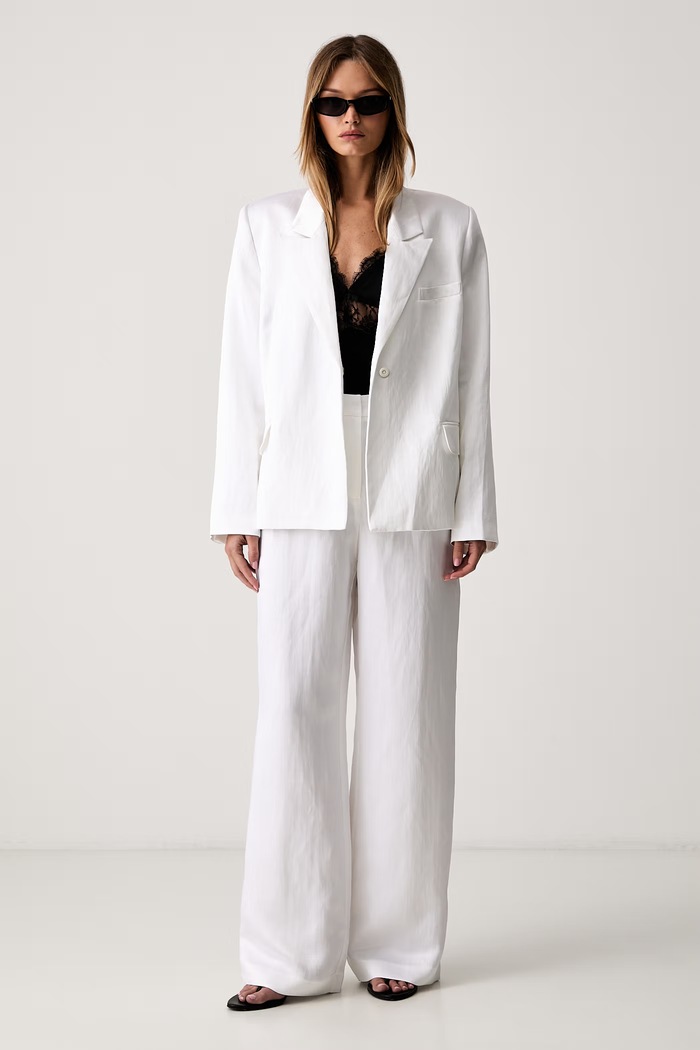 Le Privé spodnie regular damskie z lnem FRANCOISE TROUSERS BLANC LP00754 biały SS26