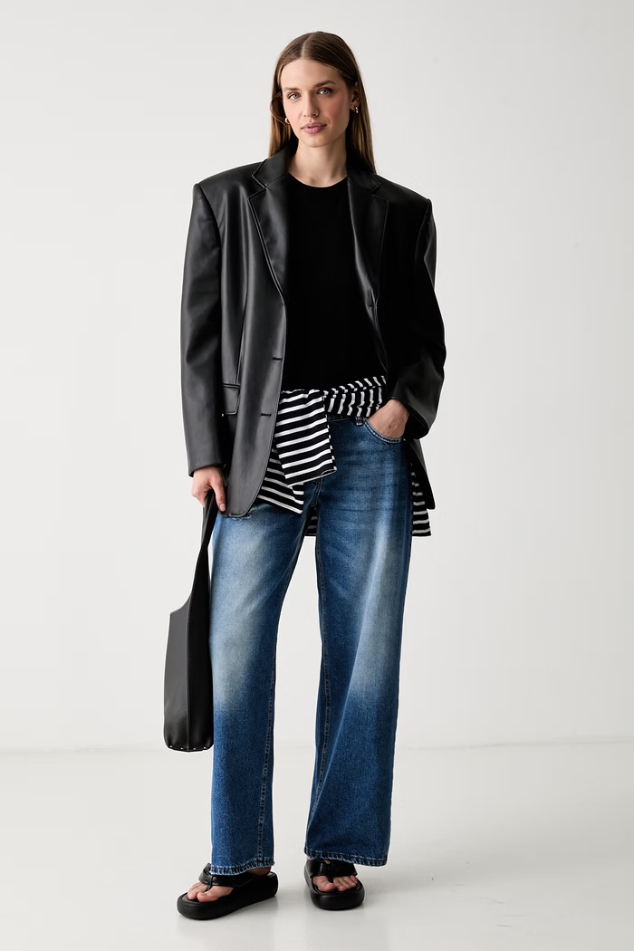 Haveone jeansy straight damskie PLS.Q049 niebieski SS26