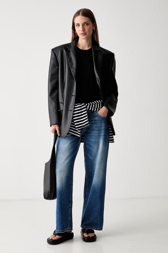 Haveone jeansy straight damskie PLS.Q049 niebieski SS26
