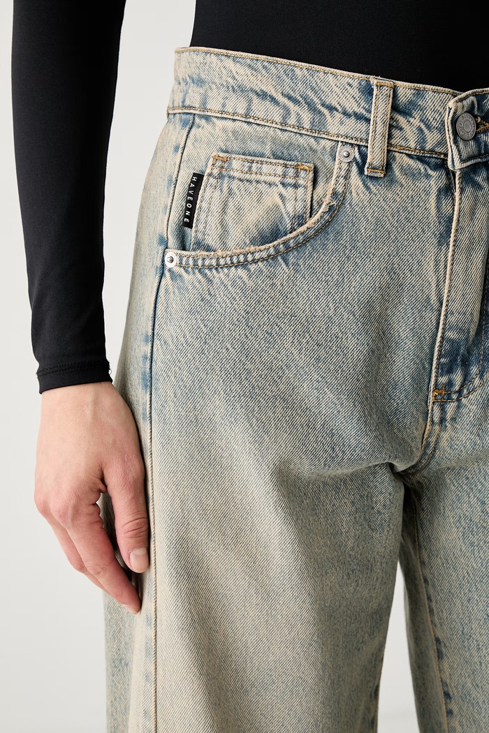 Haveone jeansy relaxed fit damskie niebieski PLS.Q154