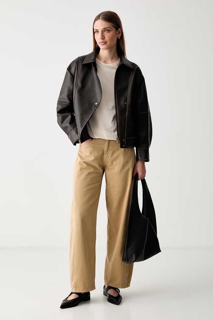 Haveone jeansy relaxed fit damskie PLS.Q276 beżowy SS26