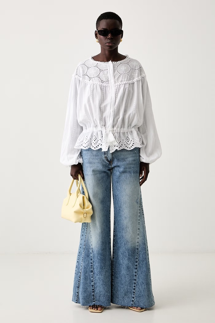 Haveone jeansy flare damskie PLS.Q298 niebieski SS26