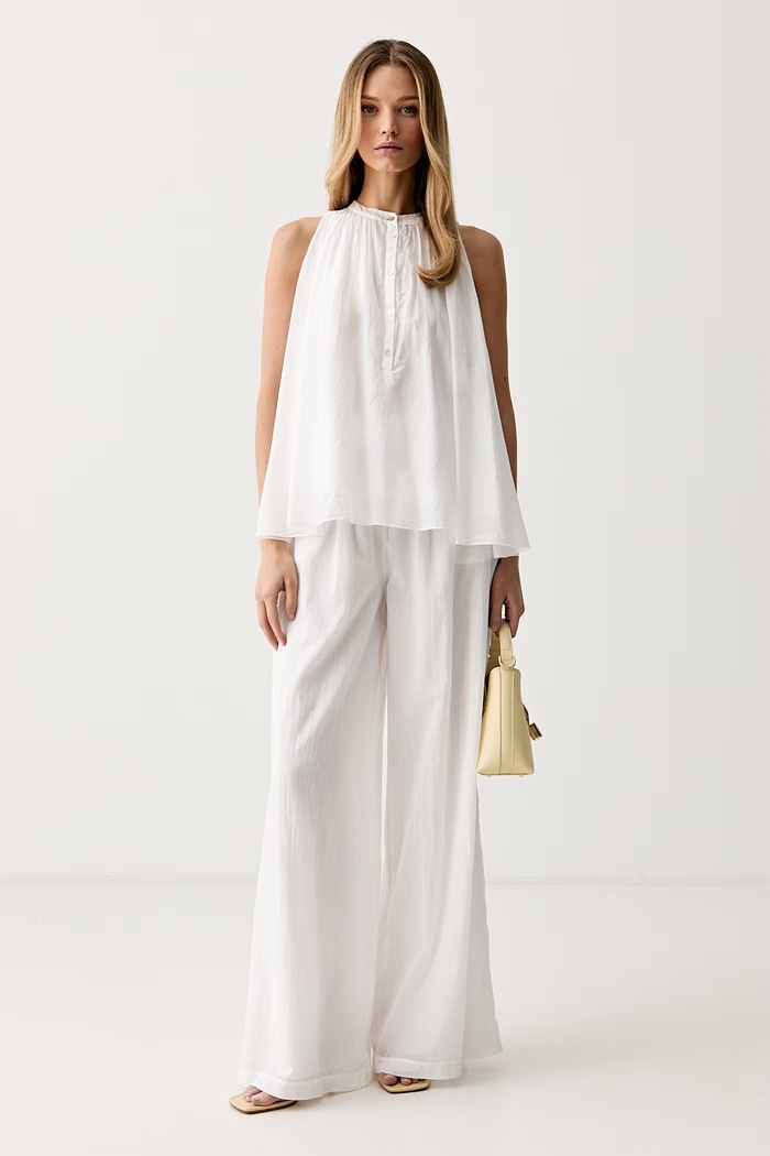 ViCOLO pantaloni palazzo pentru femei din bumbac TAB0700 alb SS26
