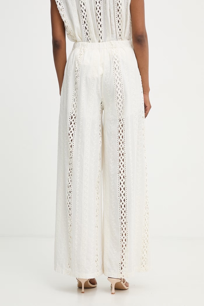 Oblečenie Haveone nohavice wide leg dámske bavlnené PNO.Q254 béžová
