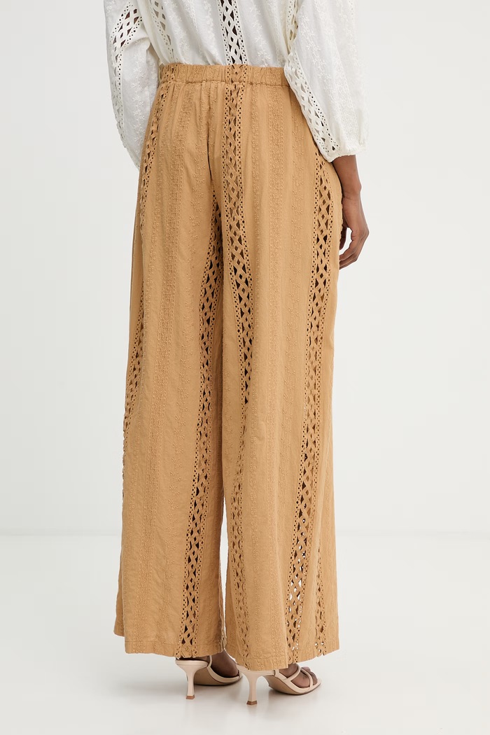 Oblečenie Haveone nohavice wide leg dámske bavlnené PNO.Q254 béžová