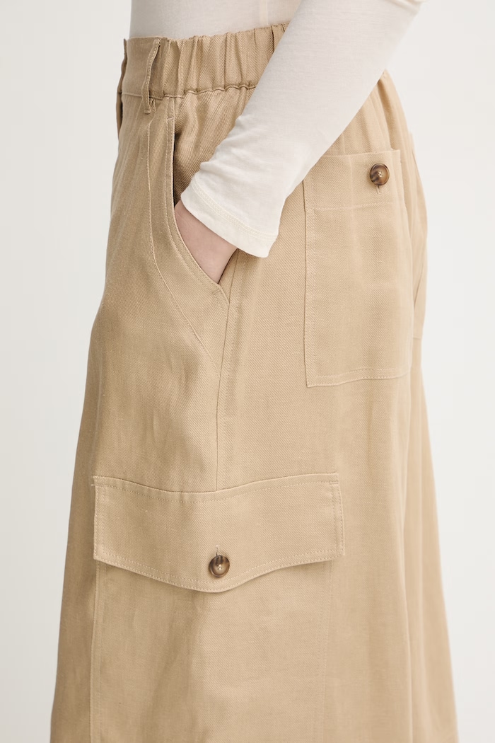 Weekend Max Mara nohavice cargo dámske ľanové béžová 2615131033600
