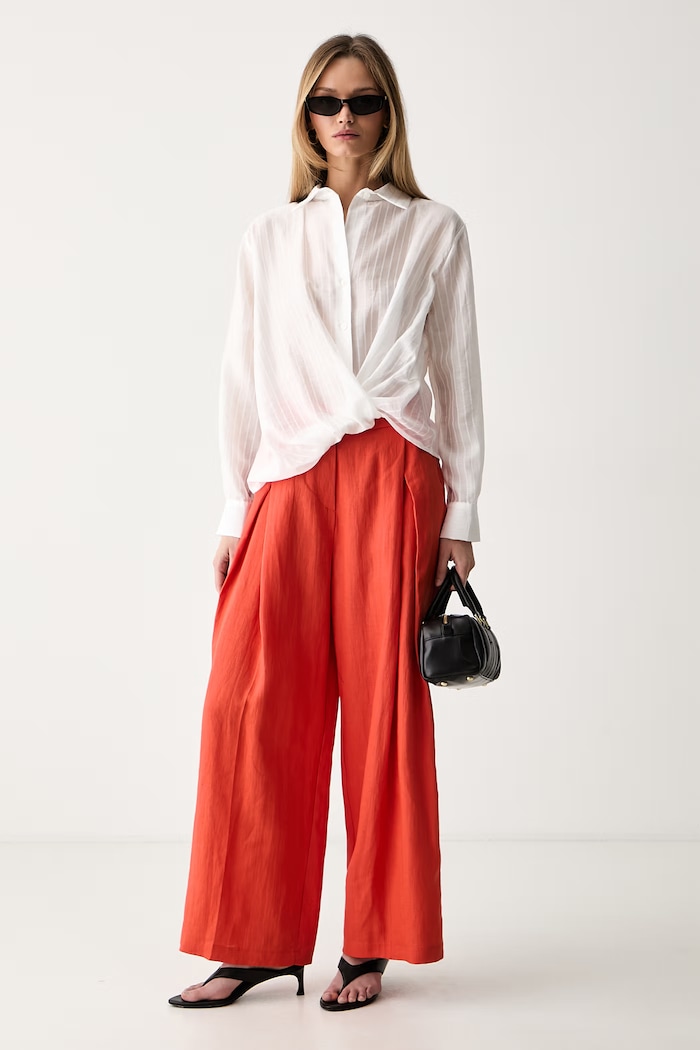 ViCOLO spodnie culottes damskie lniane TAB0434 pomarańczowy SS26