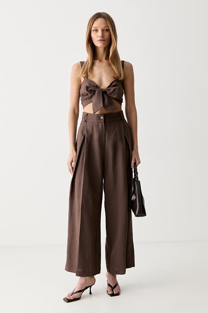 ViCOLO pantaloni culottes da donna in lino TAB0434 marrone SS26