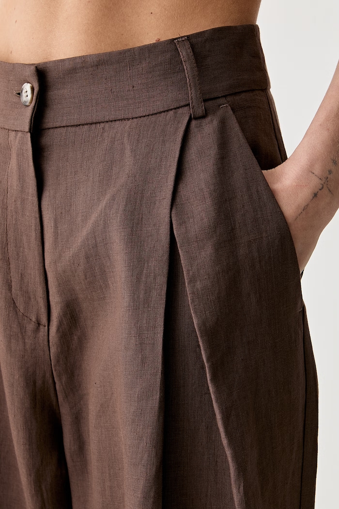 ViCOLO pantaloni culottes da donna in lino marrone TAB0434
