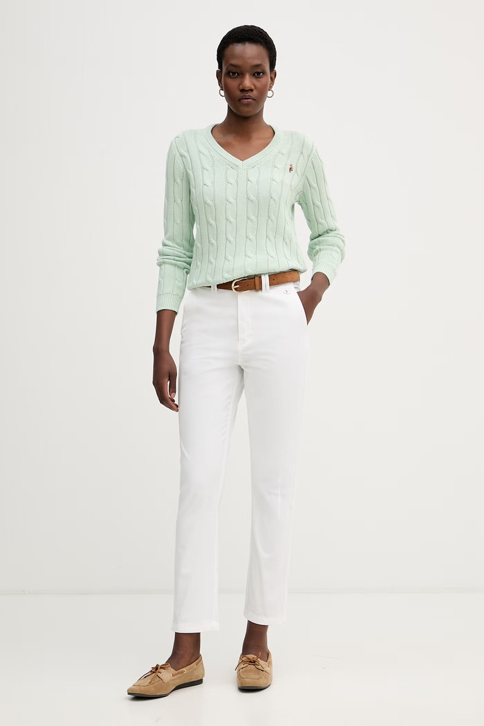 U.S. Polo Assn. hlače ženske bombažne z elastanom Chino WUP1018.002 bela SS26