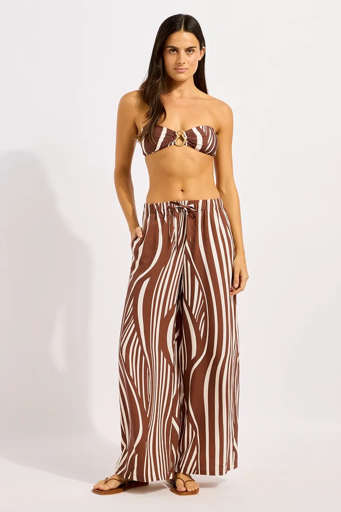 Seafolly pantaloni wide leg feminini Drawcord Wide maro 55541.PA