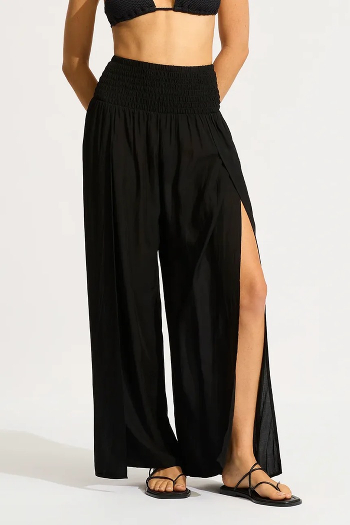 Odzież Seafolly spodnie damskie z wiskozy Shirred Waist Wrap 55436.PA czarny