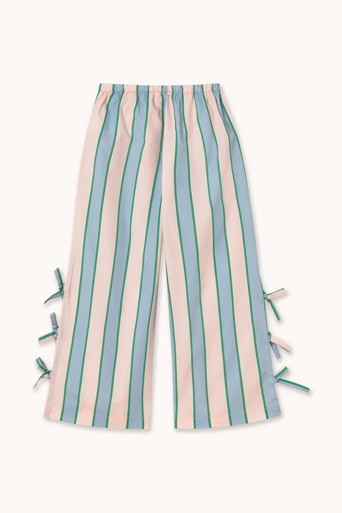 Момиче Детски памучен панталон Tinycottons RETRO STRIPES BOWS PANT SS26.279 син