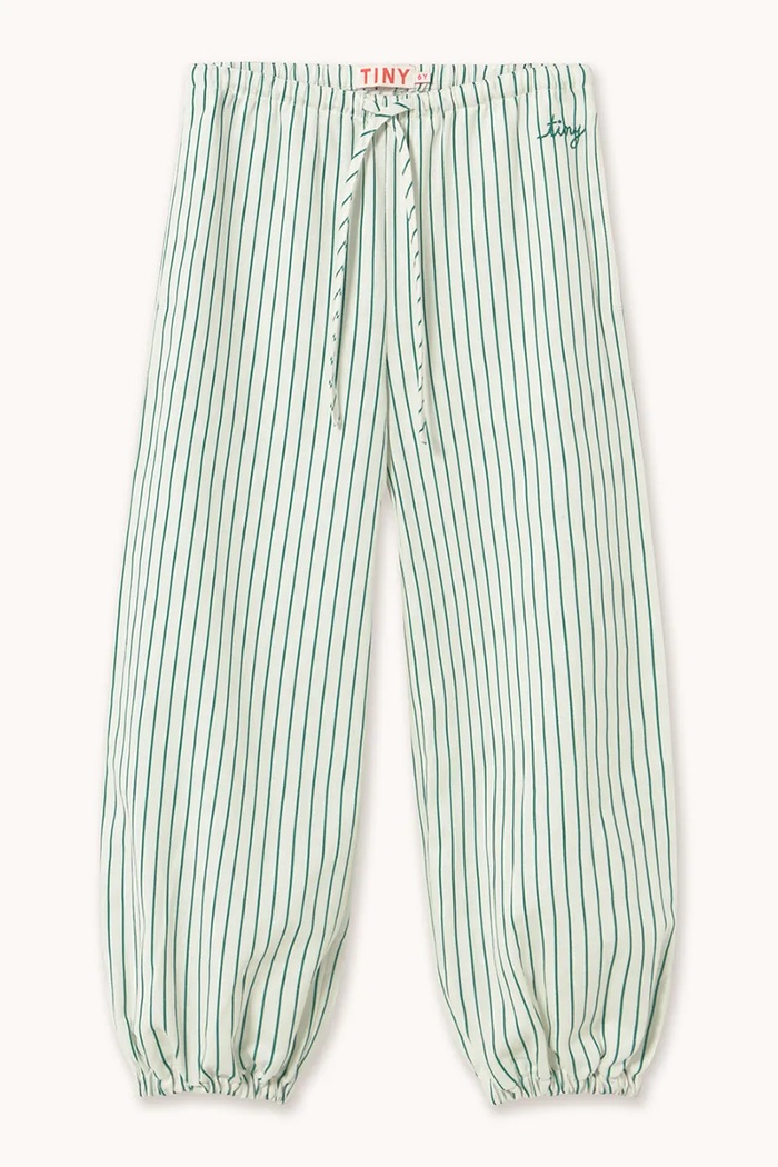 Otroške hlače z dodatkom lana Tinycottons EMERALD STRIPES PANT SS26.244 bela SS26