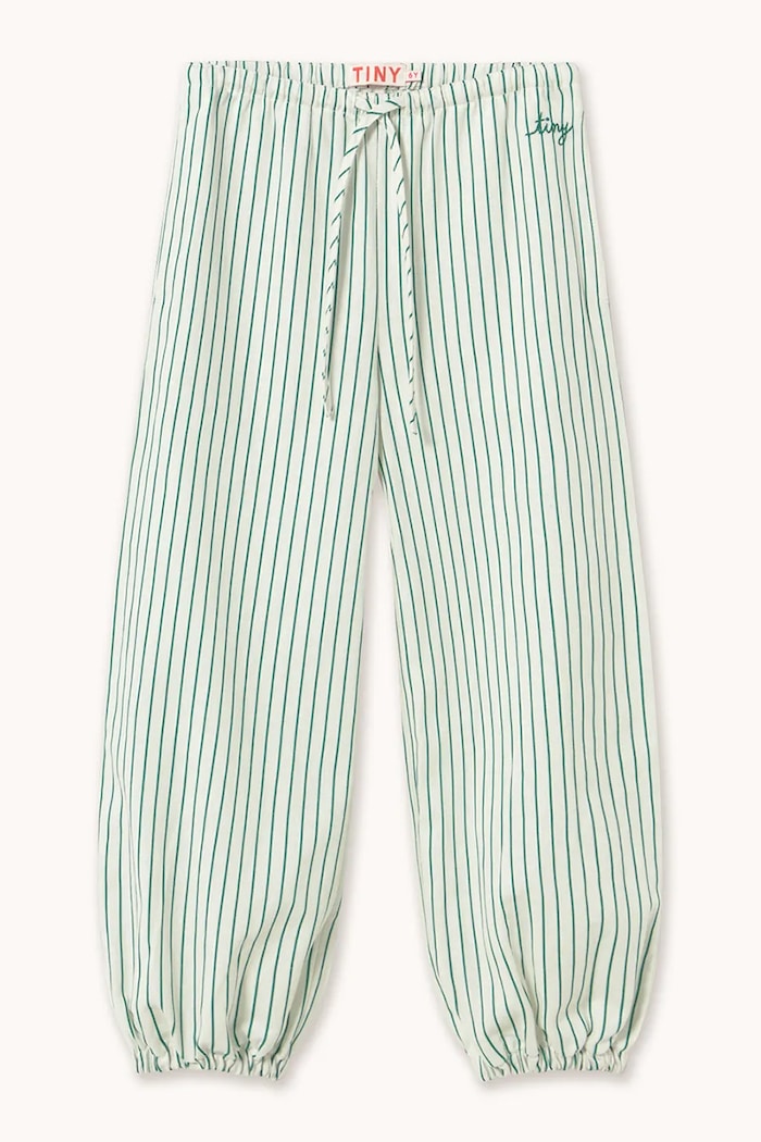 Otroške hlače z dodatkom lana Tinycottons EMERALD STRIPES PANT SS26.244 bela SS26