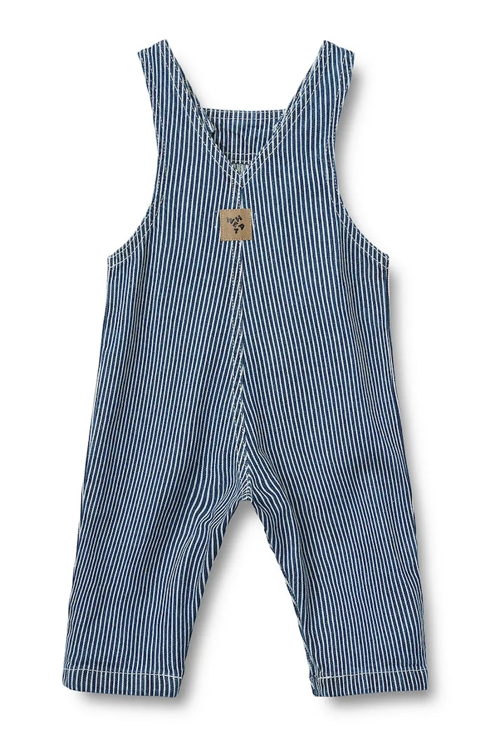 Otroške jeans hlače z naramnicami Wheat 6792.436.GOTS modra SS26