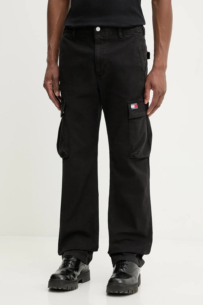 Tommy Jeans nohavice cargo pánske bavlnené s elastanom s elastanom čierna DM0DM22403