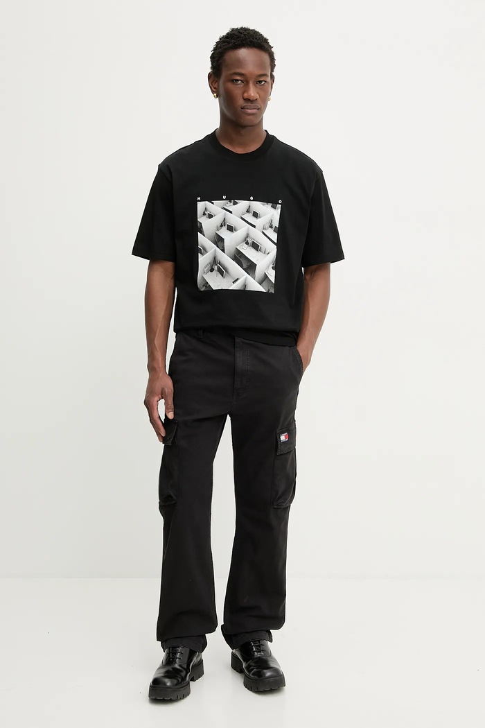Tommy Jeans nohavice cargo pánske bavlnené s elastanom DM0DM22403 čierna SS26