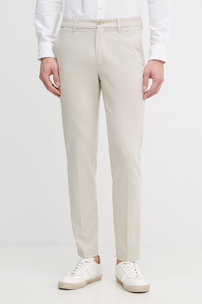 BOSS παντελόνι slim fit ανδρικό με βαμβάκι H-Kaiton1 μπεζ 50553813