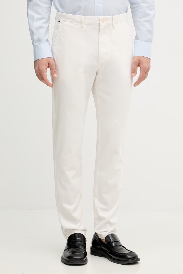 Tommy Hilfiger nohavice pánske bavlnené s elastanom béžová MW0MW40690