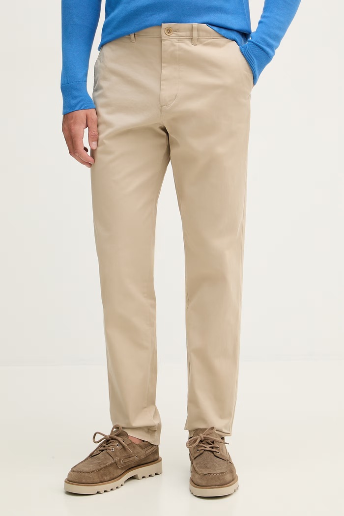 Tommy Hilfiger nohavice pánske bavlnené s elastanom béžová MW0MW40690