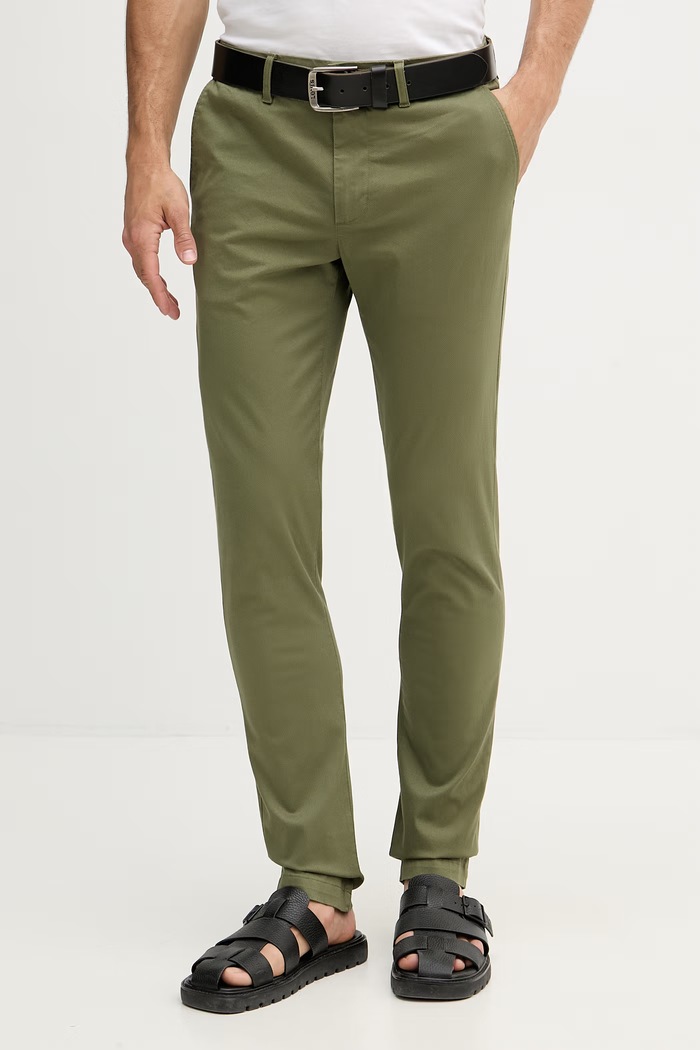 Tommy Hilfiger pantaloni slim fit pentru bărbați cu bumbac verde MW0MW41924