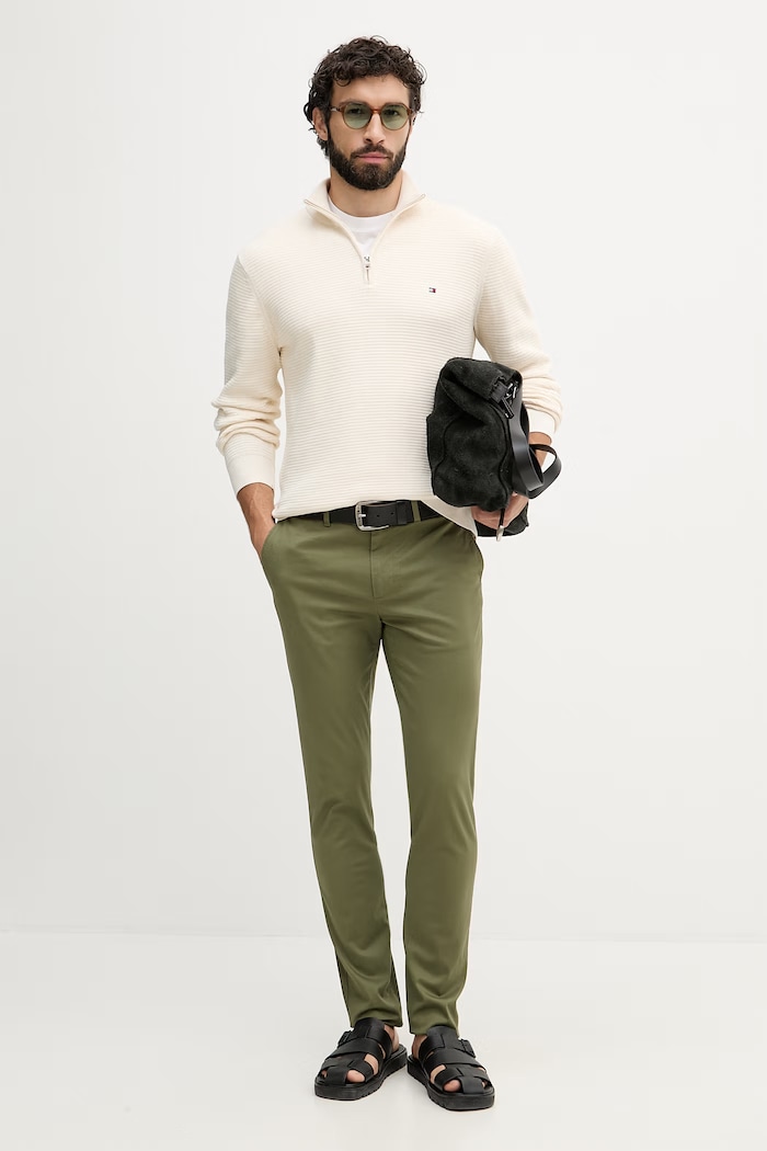 Tommy Hilfiger pantaloni slim fit pentru bărbați cu bumbac MW0MW41924 verde SS26