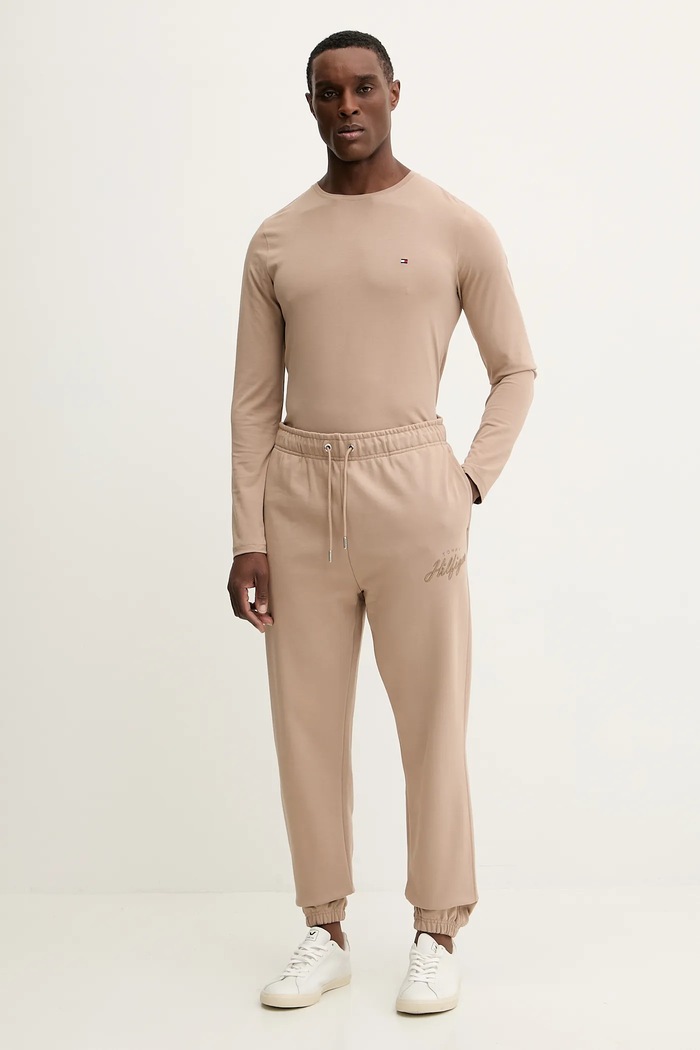 Tommy Hilfiger pamut melegítőnadrág dzsörzé barna MW0MW42537