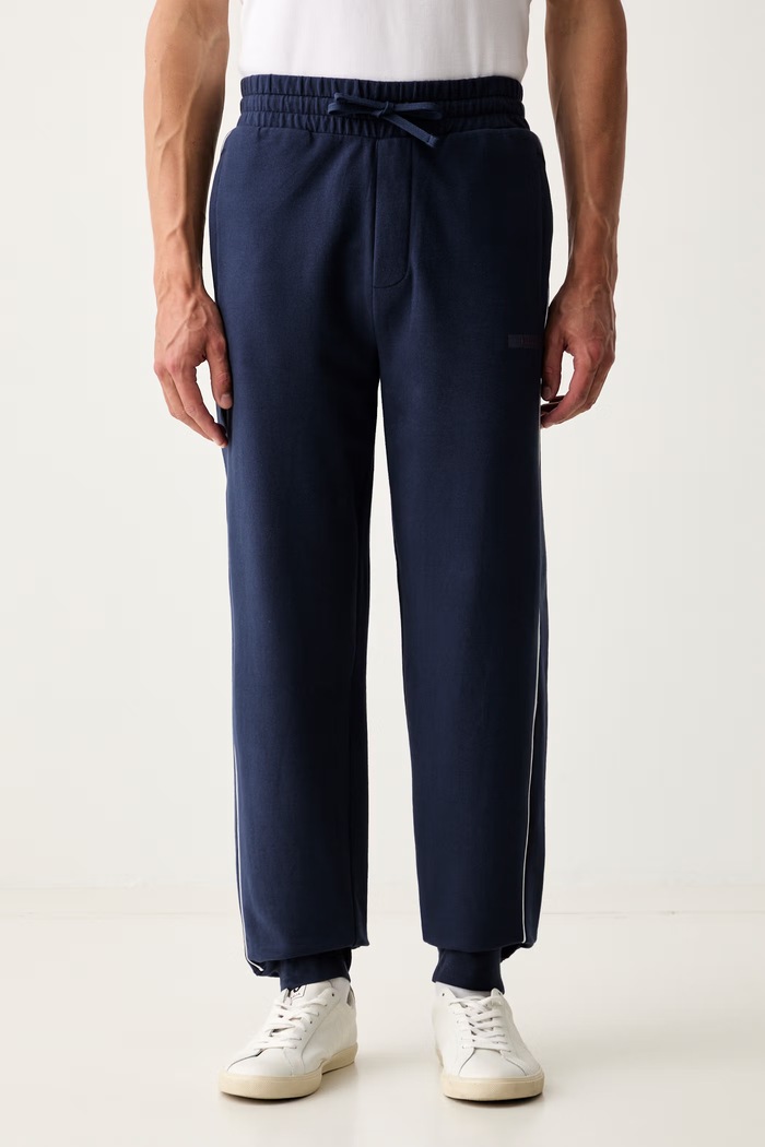 HUGO spodnie dresowe męskie bawełniane z elastanem PALO PANTS granatowy 50557002