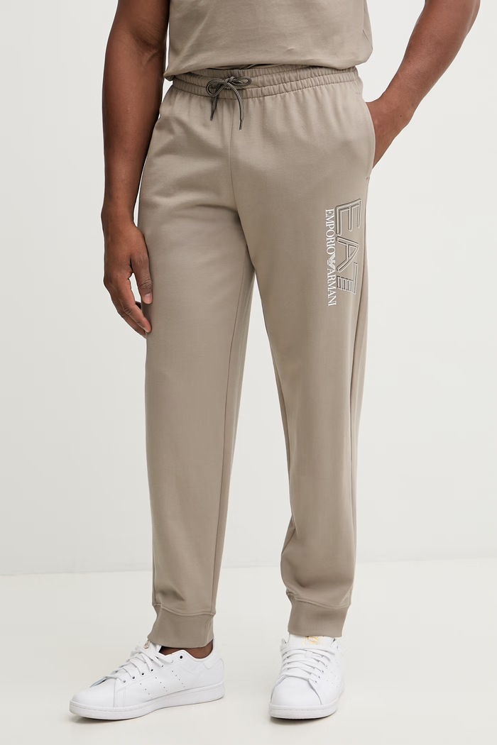 Bombažen spodnji del trenirke EA7 Emporio Armani Pletenina bež AF13512.7M001316