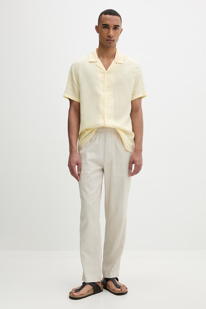 Calvin Klein nohavice straight pánske s ľanom LV04LF619G béžová SS26