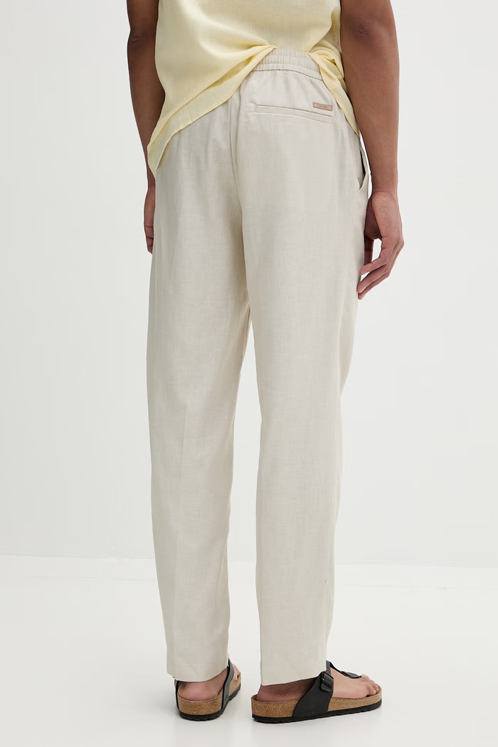Oblečenie Calvin Klein nohavice straight pánske s ľanom LV04LF619G béžová