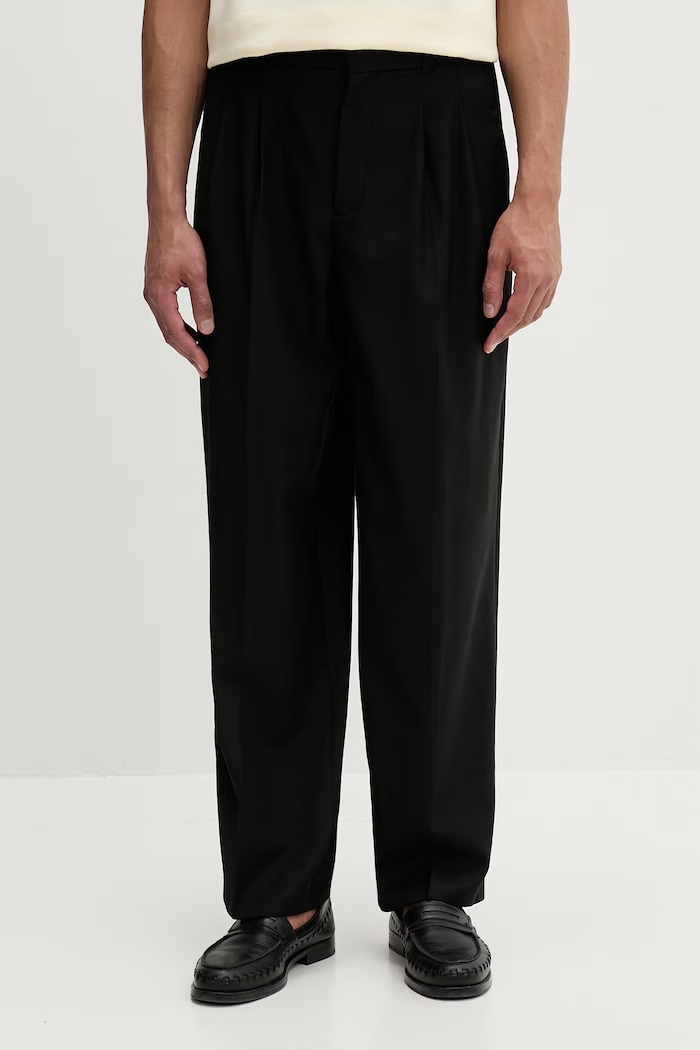 Calvin Klein nohavice pánske s vlnou čierna LV04LE605G