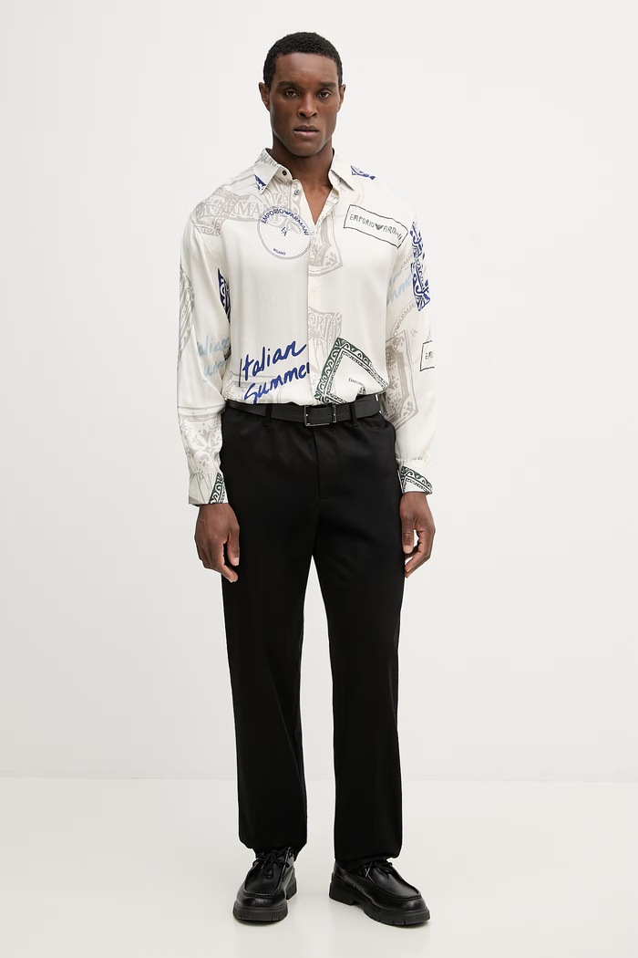 Emporio Armani spodnie regularne męskie bawełniane z elastanem EM003660.AF23585 czarny SS26