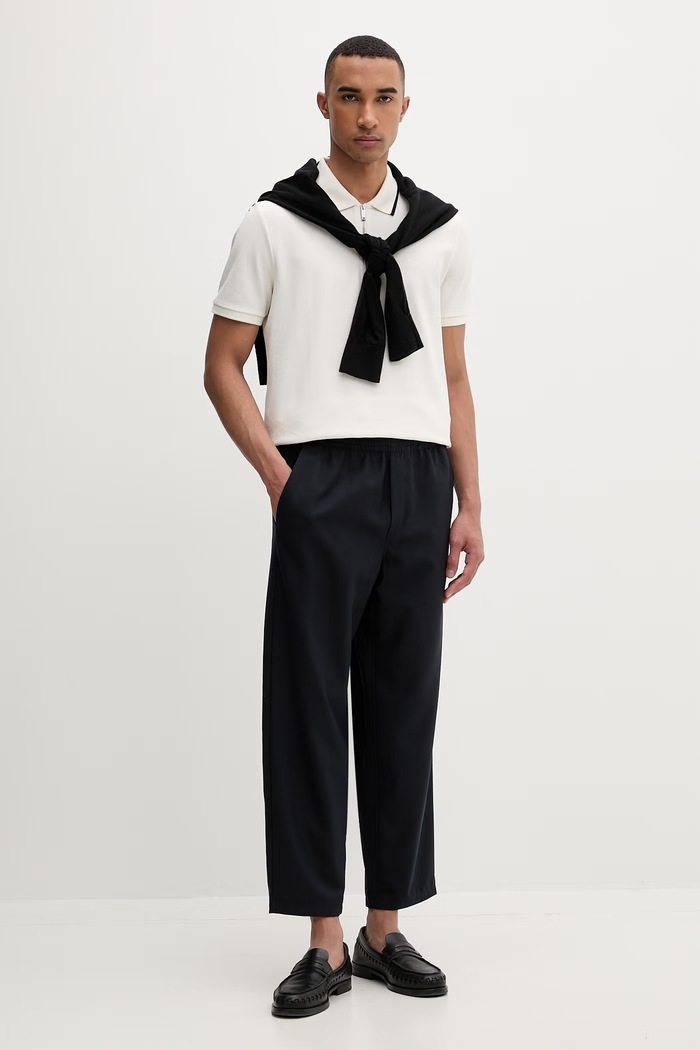 American Vintage nohavice pánske s prímesou ľanu MAYA10B tmavomodrá SS26