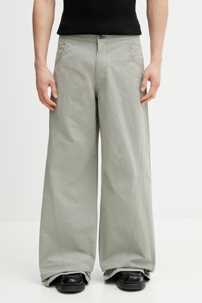 HELIOT EMIL nohavice wide leg pánske bavlnené zelená SS26.M.10.232.LDG23